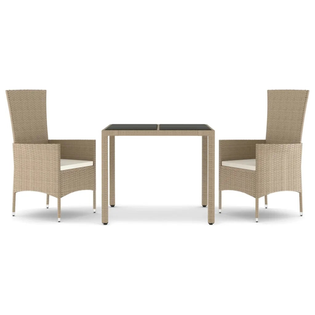 Set da Pranzo da Giardino 3 pz con Cuscini Beige in Polyrattan