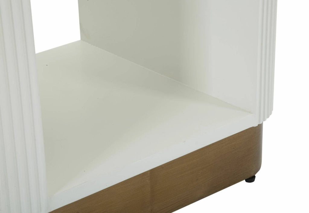 Comodino Fagends, Comò basso, Tavolino da notte, Mensola da letto, 48x40 h62 cm, Bianco e Marrone