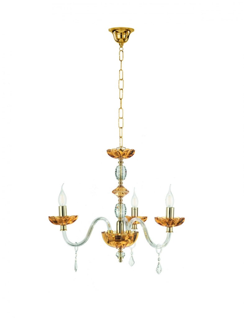 LAMPADARIO PATRICIA 3 LUCI ATTACCO E14 COLORE AMBRA D.65CM