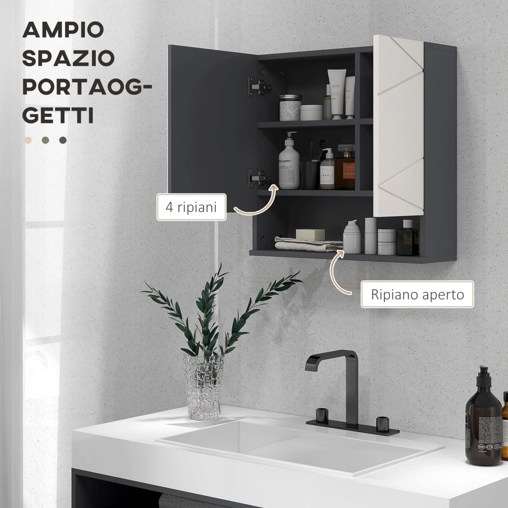 Armadietto Bagno con Specchio 2 Ante ¨C zephmum ¨C Grigio Legno 55x17x55cm