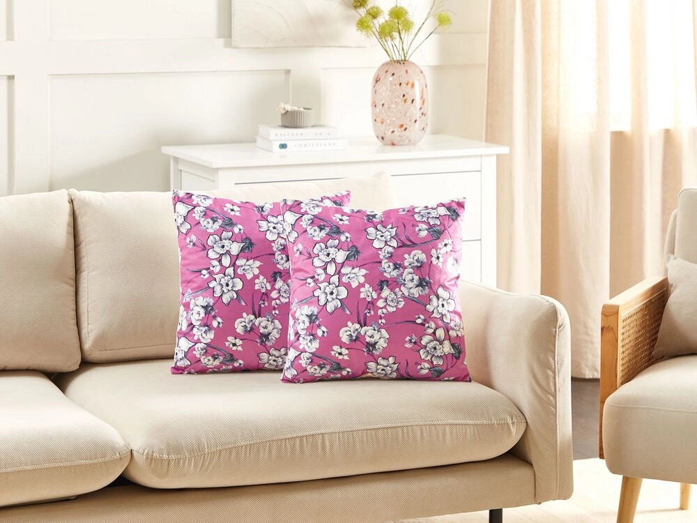 Set di cuscini decorativi in velluto rosa 45 x 45 cm Motivo floreale rimovibile Coperchi quadrati Accessori decorativi moderni