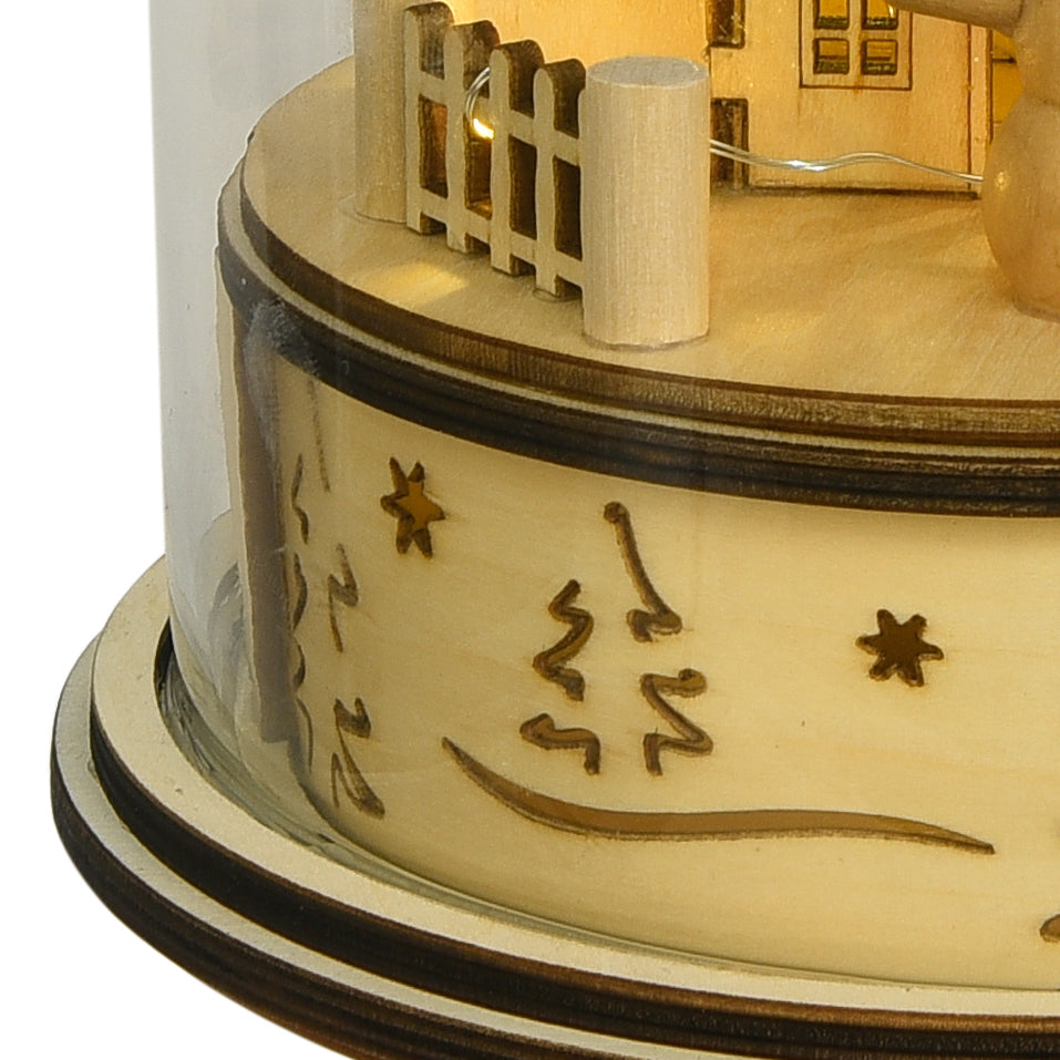 Sfera di Natale Paesaggio con Led H25 cm in Vetro e Legno