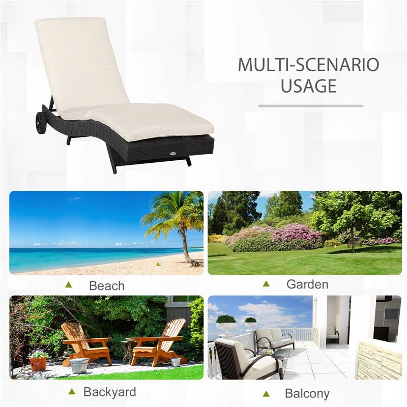 SDRAIO DA GIARDINO IN RATTAN PE CON SCHIENALE REGOLABILE E CUSCINO, 207X70X70CM, NERO