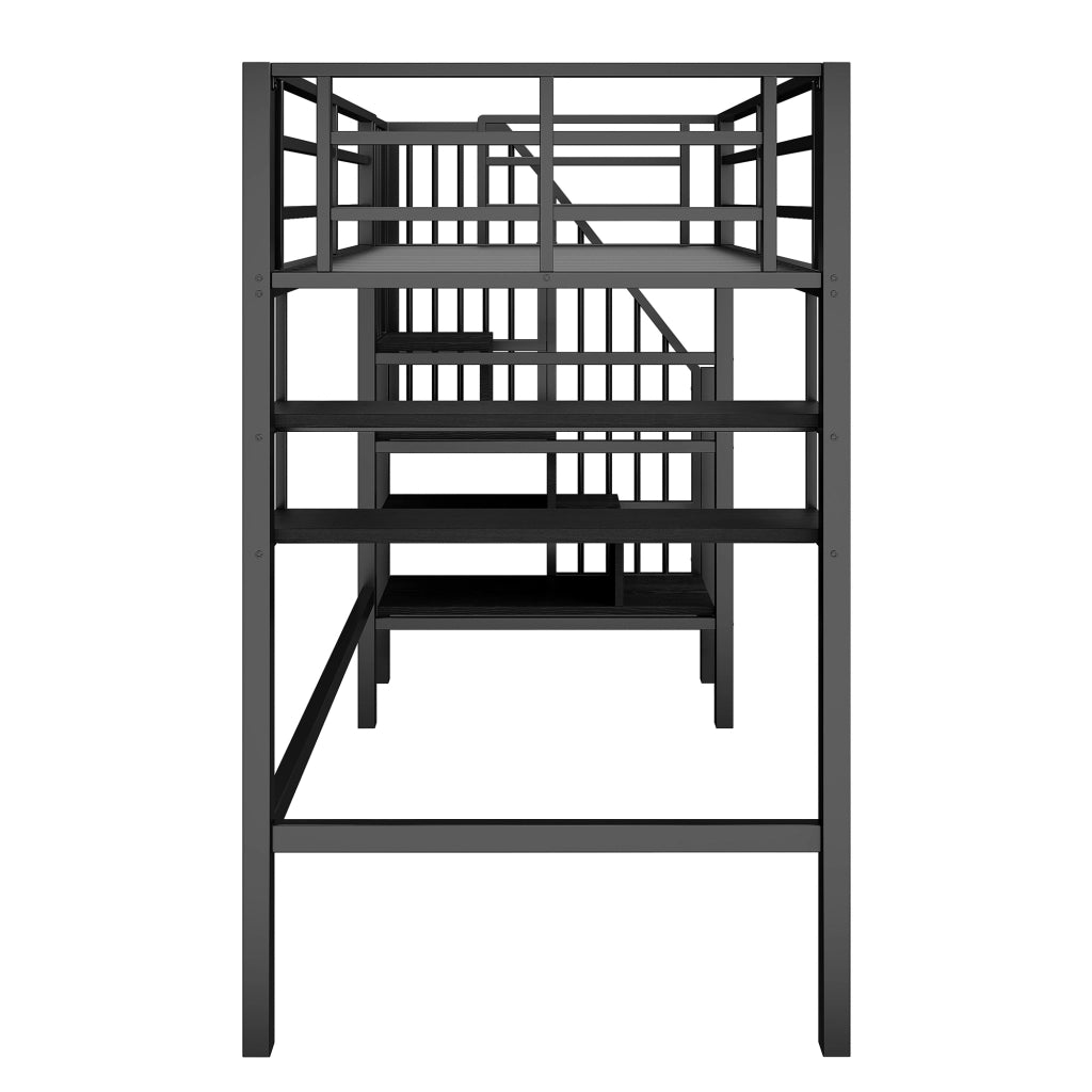 Letto a Soppalco Letto Singolo con Scaffali; Scala Contenitore e Sponda 90 x 200 cm; senza Materasso