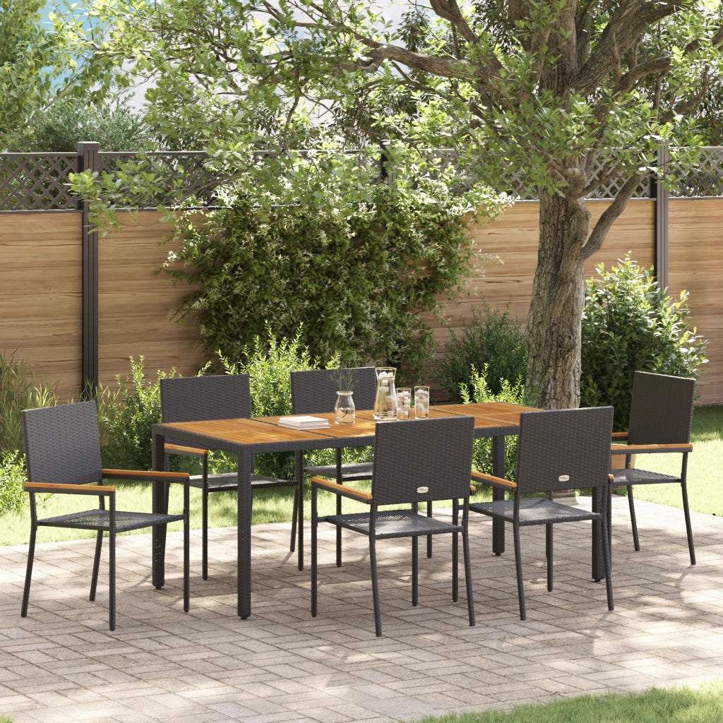 Set da pranzo da giardino  da 7 pezzi in polyrattan nero