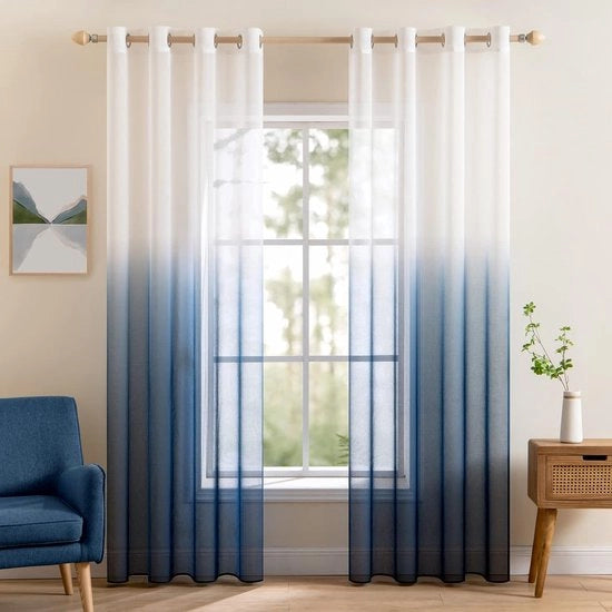 Portaletti di vetro trasparente con gradienza di colore per tende da finestra semi-voile con occhielli - Abbellimenti moderni per finestre per salotto e giardino 2 pannelli 55 pollici/140 cm L x 96 pollici/244 cm L Blu del mare