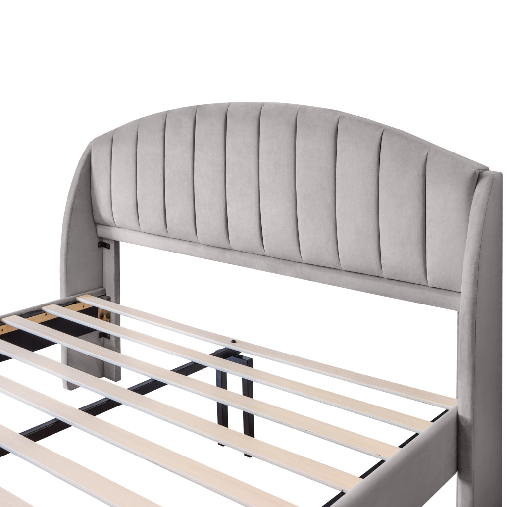 Letto Matrimoniale 160×200 cm con Testiera Imbottita; senza Materasso; in Velluto; Grigio