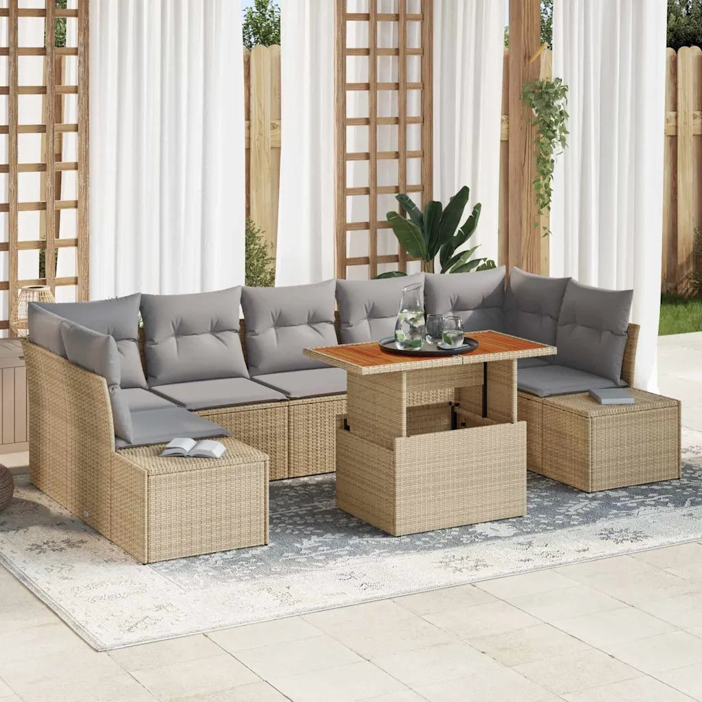 Set da Pranzo per Giardino con cuscino 8 pcs Beige e grigio