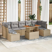 Set da Pranzo per Giardino con cuscino 8 pcs Beige e grigio