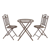 Set Bistrot Biella da Esterno con Tavolo Rotondo e 2 Sedie in Metallo Decorativo - Marrone [en.casa]