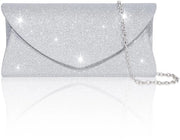 Borsa a Tracolla con Chiusura a Cerniera Argento, Borsa da Sera con Catena Rimovibile per Donne, Borsa Enveloppe Elegante in Argento per Donne, Borsa a Spalla con Paillet per Donne Piccola per Matrimonio, Festa, Cene di Natale, Appuntamenti