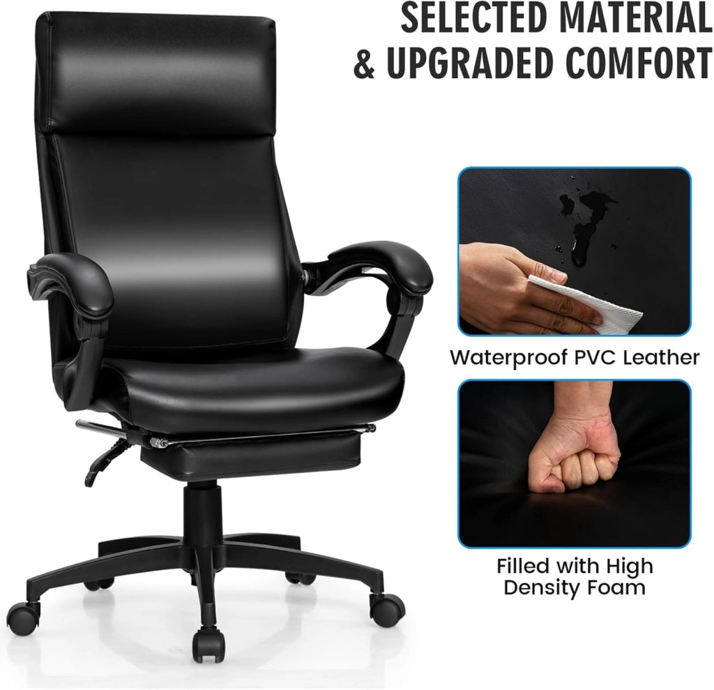 Sedia direzionale da ufficio, regolabile in altezza, girevole con poggiatesta e poggiapiedi retrattile, sedia da scrivania ergonomica con schienale regolabile, sedia da gioco, in ecopelle