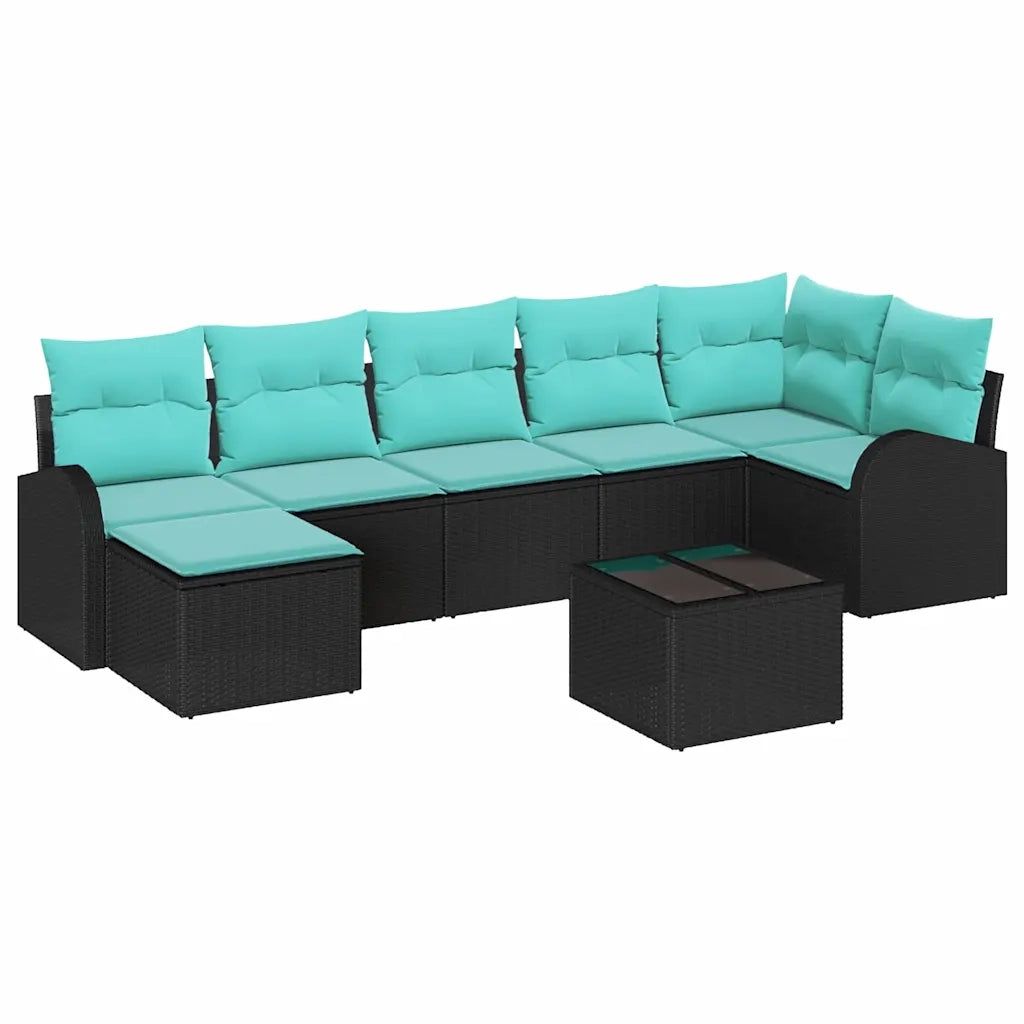 Set di divani con cuscino 8 pcs Nero e Turchese polyrattan 3354815