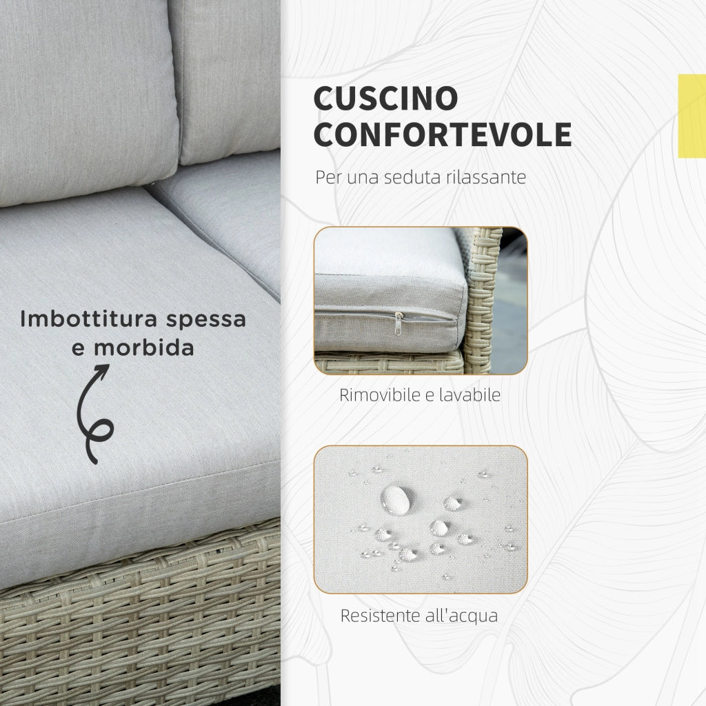 Salotto da Giardino 7 Pezzi Modulabile in Rattan PE con Cuscini, Beige