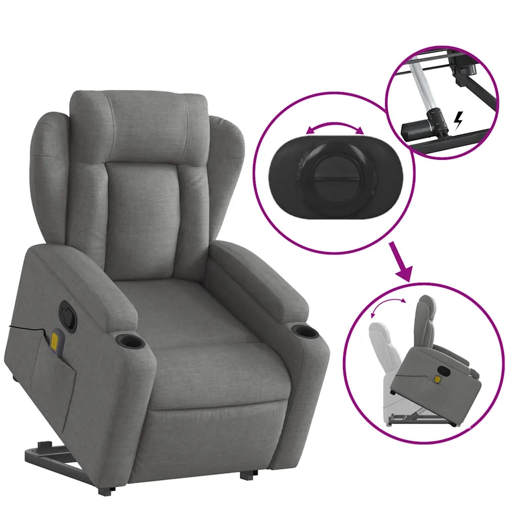 Poltrona Alzapersona Massaggi Reclinabile Grigio Scuro Tessuto 3204495