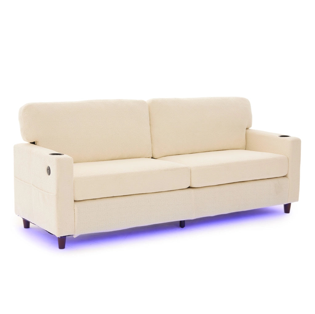 Divano a 2 posti 203x77.5x86 cm con USB-C; LED e portabevande in chenille beige