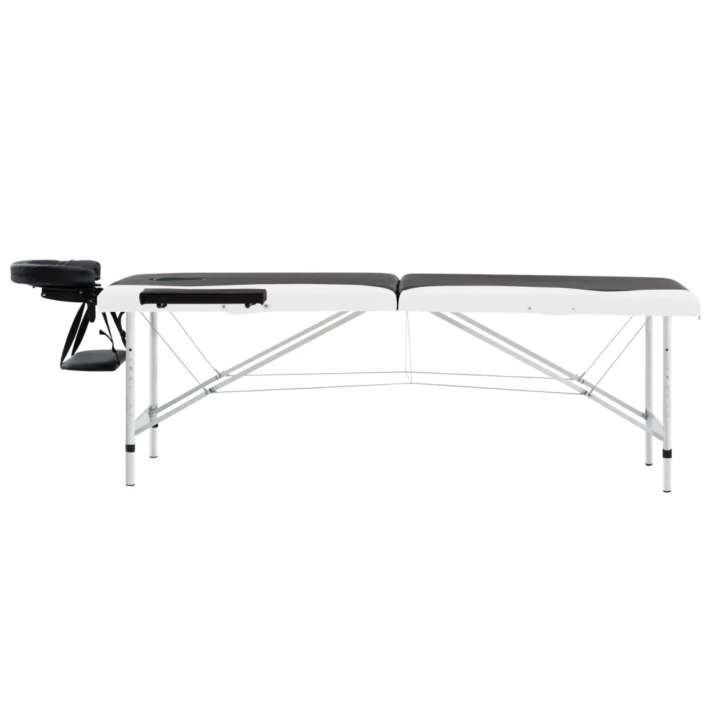 Lettino Massaggio Pieghevole 2 Zone in Alluminio Nero e Bianco CFW6022313
