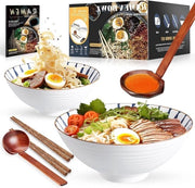 Set di insalata di noodle in ceramica giapponese - 1000 ml - comprensivo di ricette, bastoncini da cibo e cucchiai per feste e campeggio
