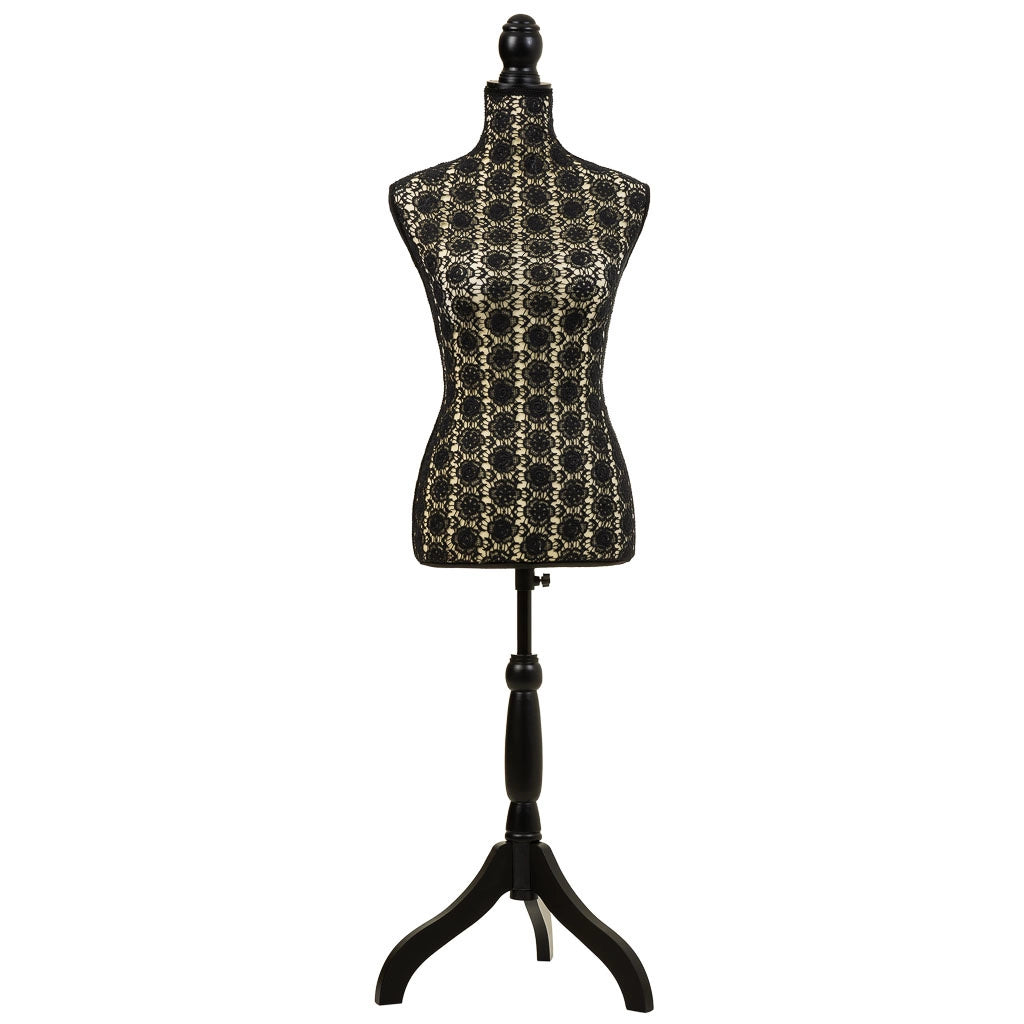 Manichino in legno e schiuma rivestito in tessuto nero 24x37,5x168h