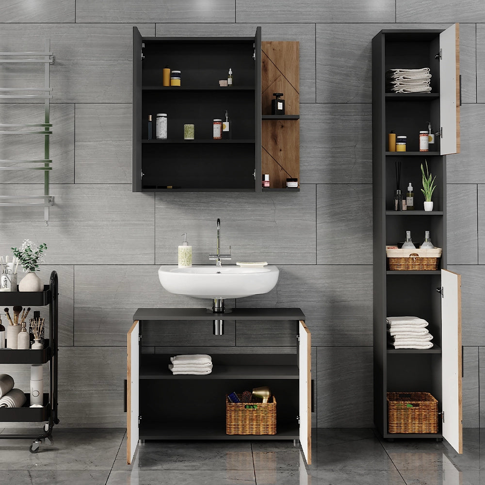 Vicco Set di mobili da bagno Antracite/Artisan 3 parti