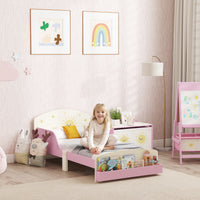 Letto Basso per Bambini 3-8 Anni 150x77x60 cm con Spazio Contenitore e Sponde Laterali in MDF Rosa
