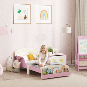 Letto Basso per Bambini 3-8 Anni 150x77x60 cm con Spazio Contenitore e Sponde Laterali in MDF Rosa
