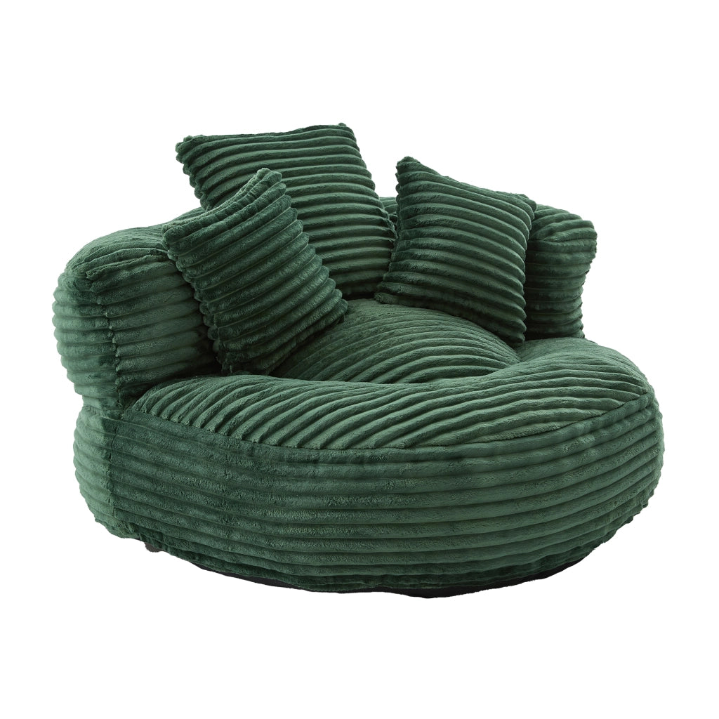 Poltrona Pouf Relax con Braccioli e Schienale Alto; 3 Cuscini; Comfort Ergonomico in Velluto a Coste Verde Smeraldo