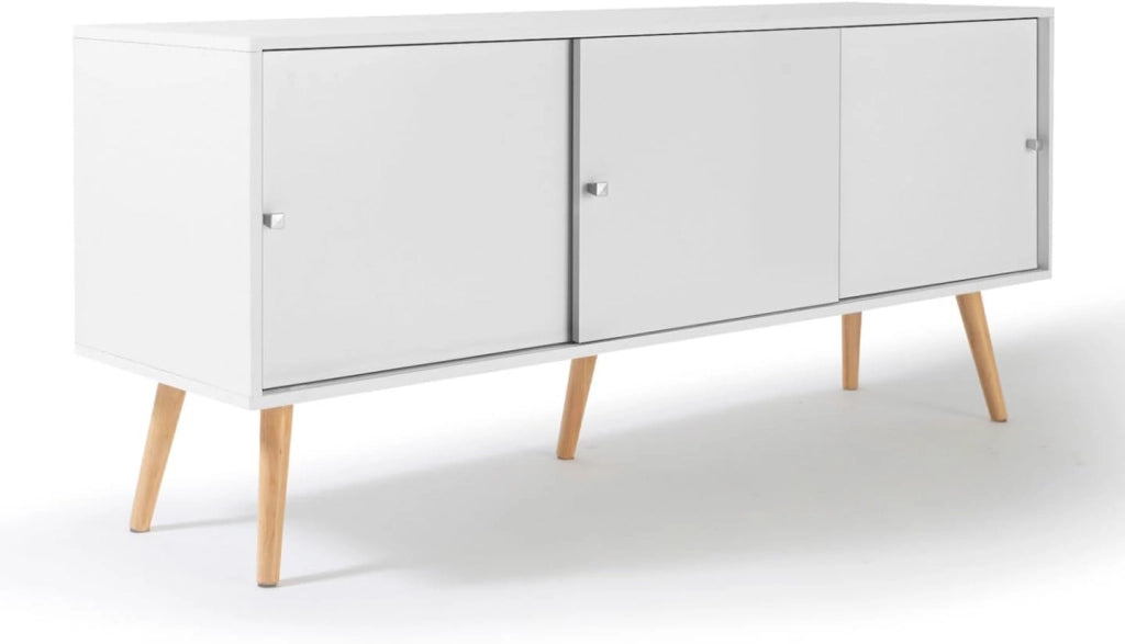 Credenza bassa scandinava 135 cm EFFIE 3 ante legno bianco