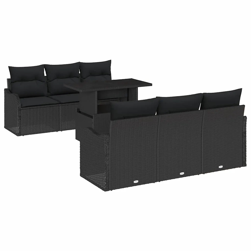 Set Divano da Giardino con cuscino 7 pcs Nero Poly Rattan