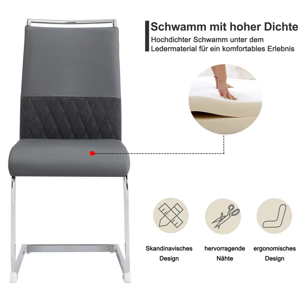 Sedia imbottita ergonomica grigia con schienale in PU e lino