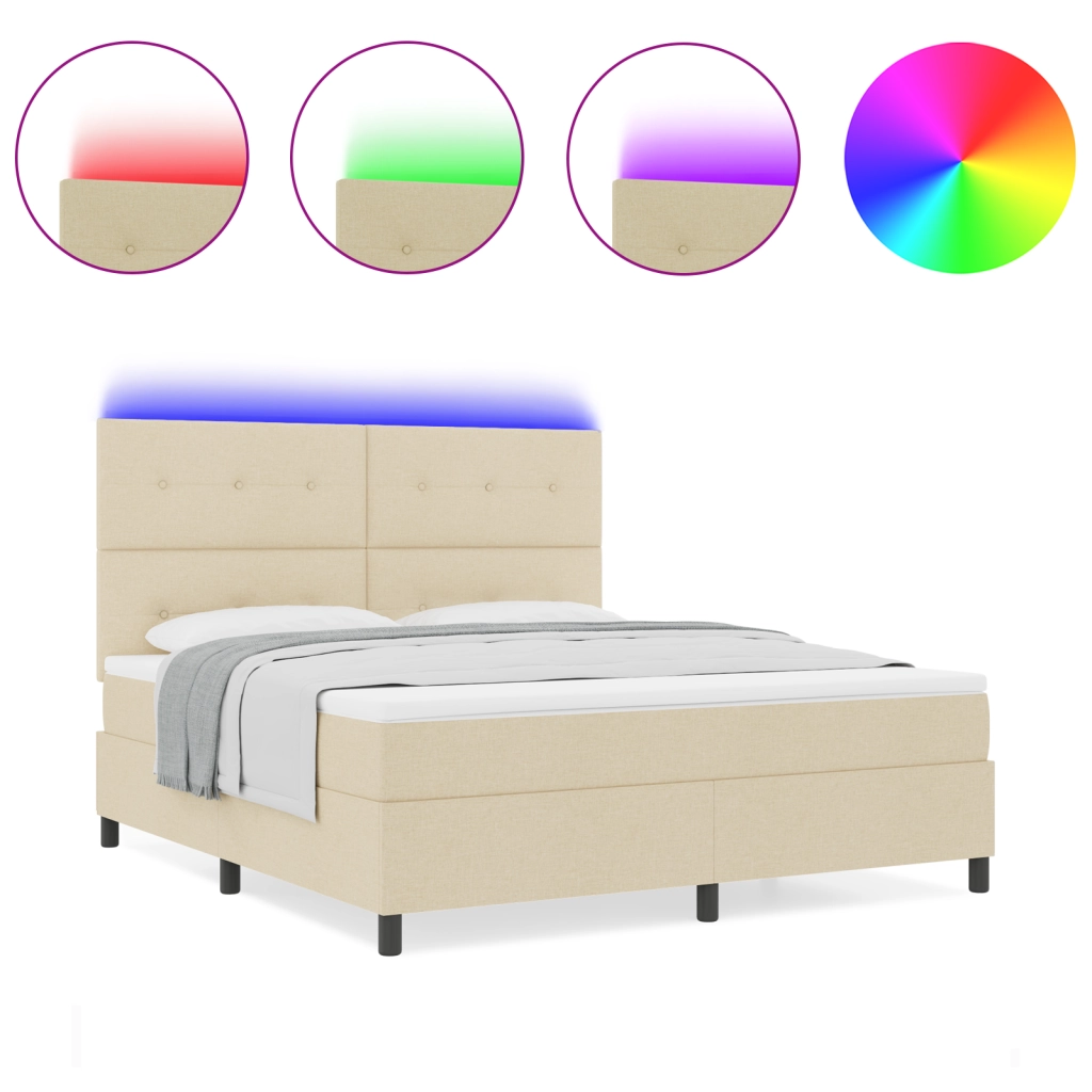 Rete Letto con Materasso & LED Crema 180x200 cm Tessuto