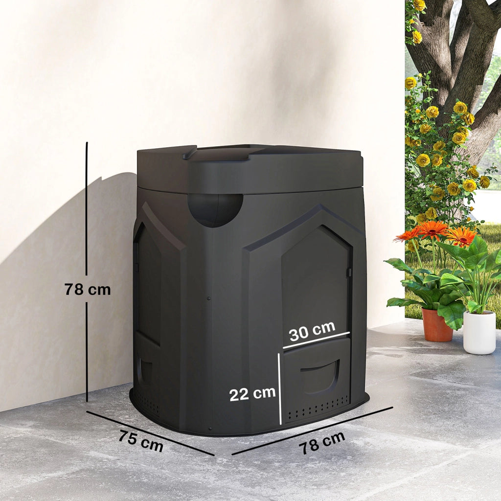 Compostiera da Giardino 78x75x78 cm Triangolare Girevole con 3 Porte in PP Nero
