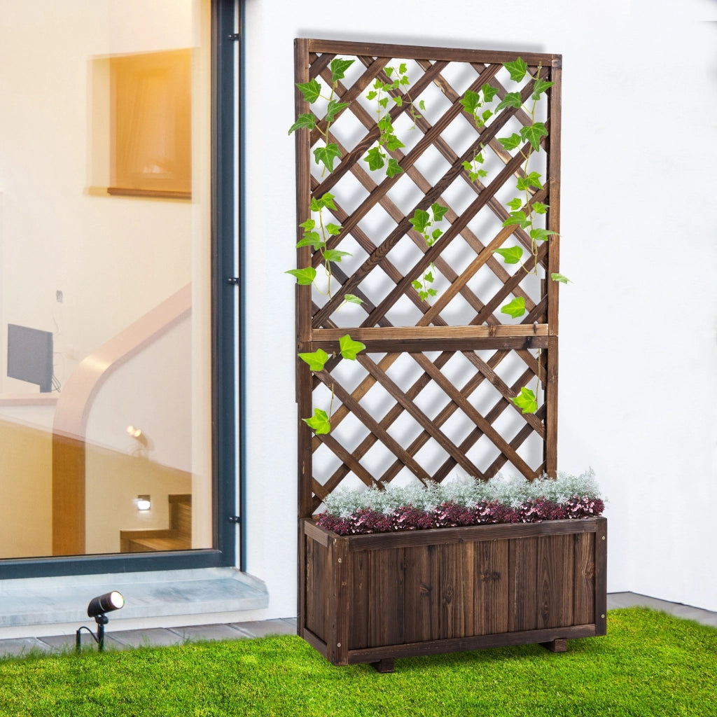 Hochbeet con griglia per rampicanti ¨C zephmum ¨C 72.5x31.5x149.5 cm, marrone, legno