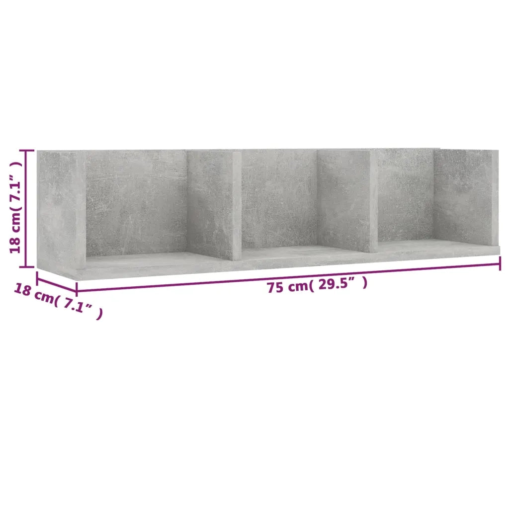 Scaffale Porta CD Parete Grigio Cemento 75x18x18 cm Multistrato 801314