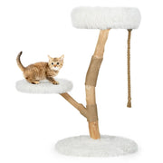 Tiragraffi a torre 50 x 90 cm con trespolo stabile 3 livelli tessuto di peluche bianco legno di pero naturale 20_0018593