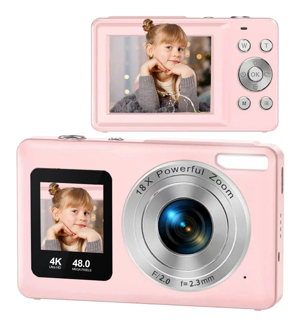 Fotocamera per bambini compatta 1080P schermo LCD 24" zoom 18X con scheda Micro SD 32G - Colore Rosa