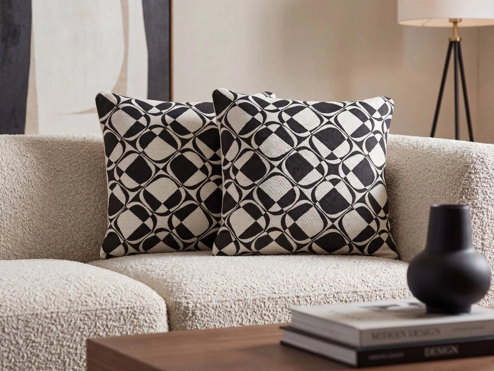 Set di 2 cuscini decorativi in bianco e nero 45 x 45 cm in cotone rimovibili con imbottitura in poliestere