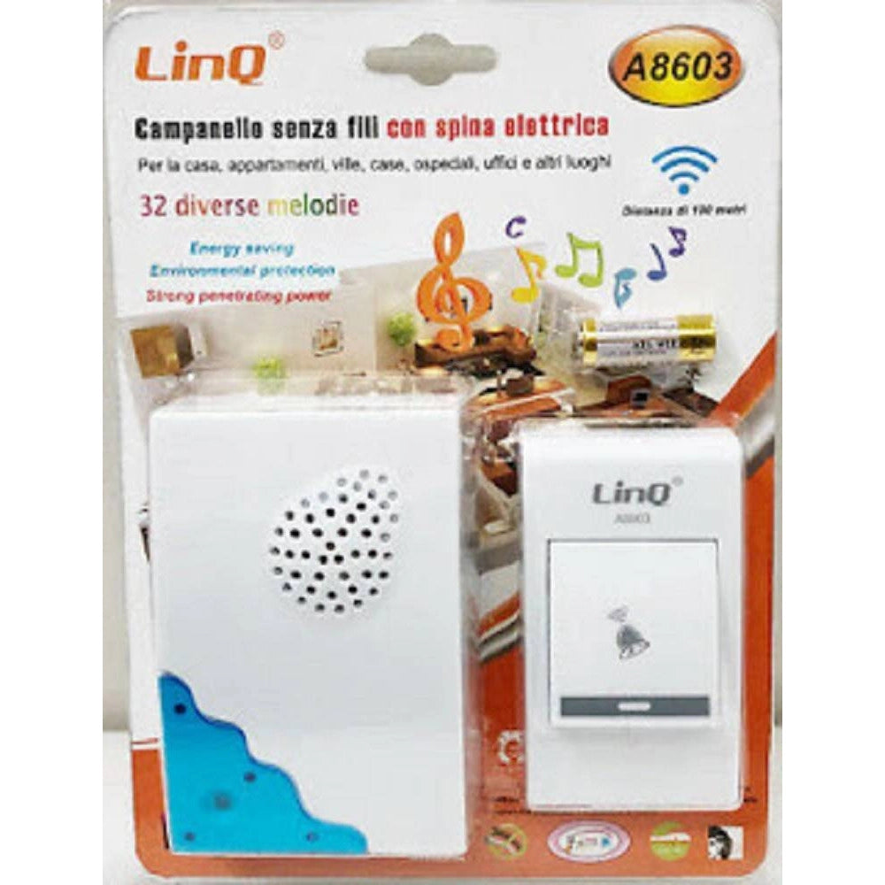 Trade Shop - Campanello Wireless Spina Elettrica Senza Fili 32 Melodie Casa A8603 Distanza 100mt -