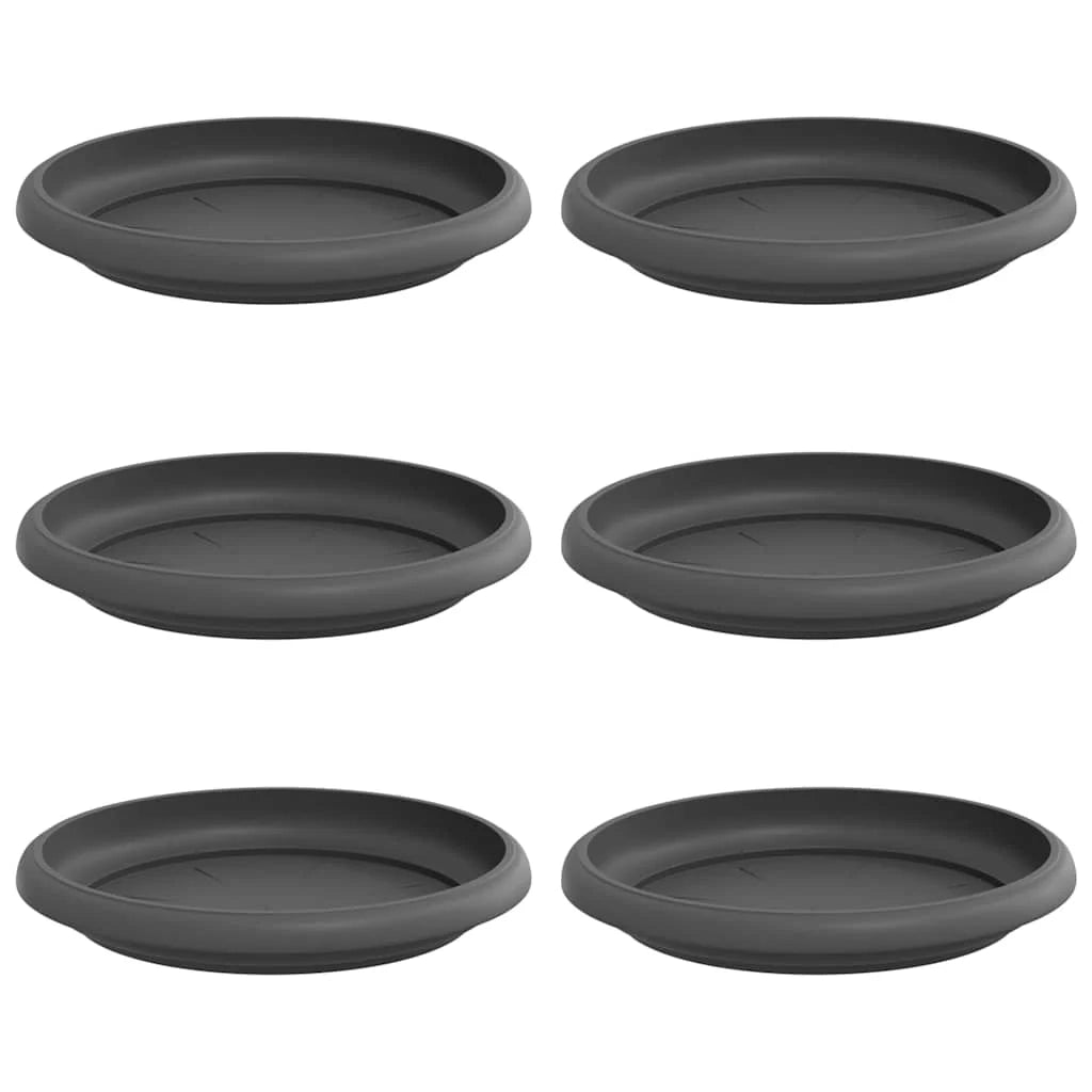 Set di 6 vassoi rotondi moderni per fiori 15,5 x 15,5 x 2 cm ergonomici ed eleganti realizzati in plastica nera 02_0059341