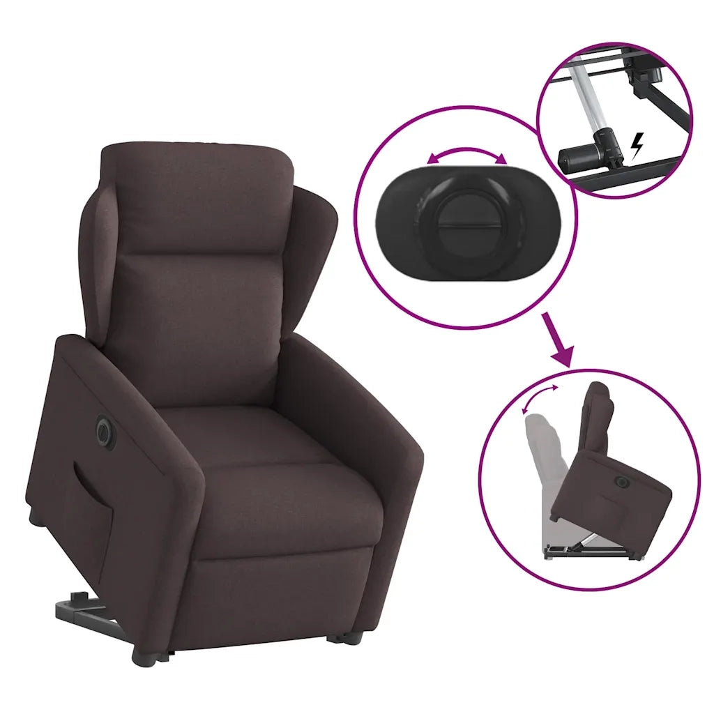 Poltrona Alzapersona Reclinante Elettrica Marrone Scuro Tessuto 3303159