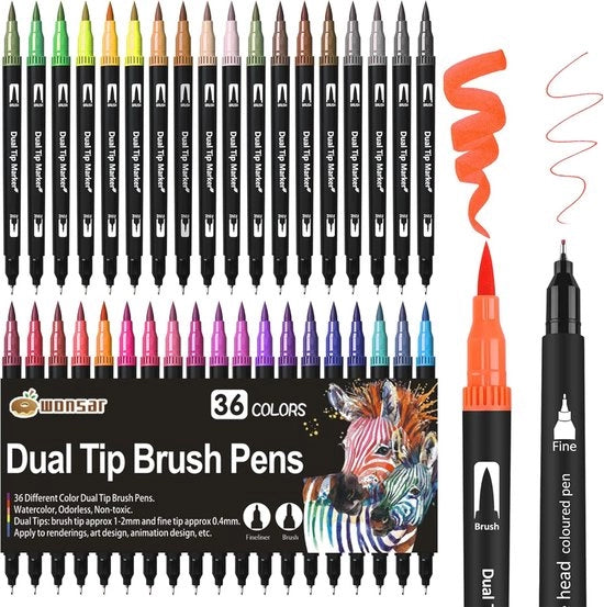 Set di pennelli stiletti a doppio - 36 pennelli a sfera per lavori di colore creativo, calligrafia e bullet journal
