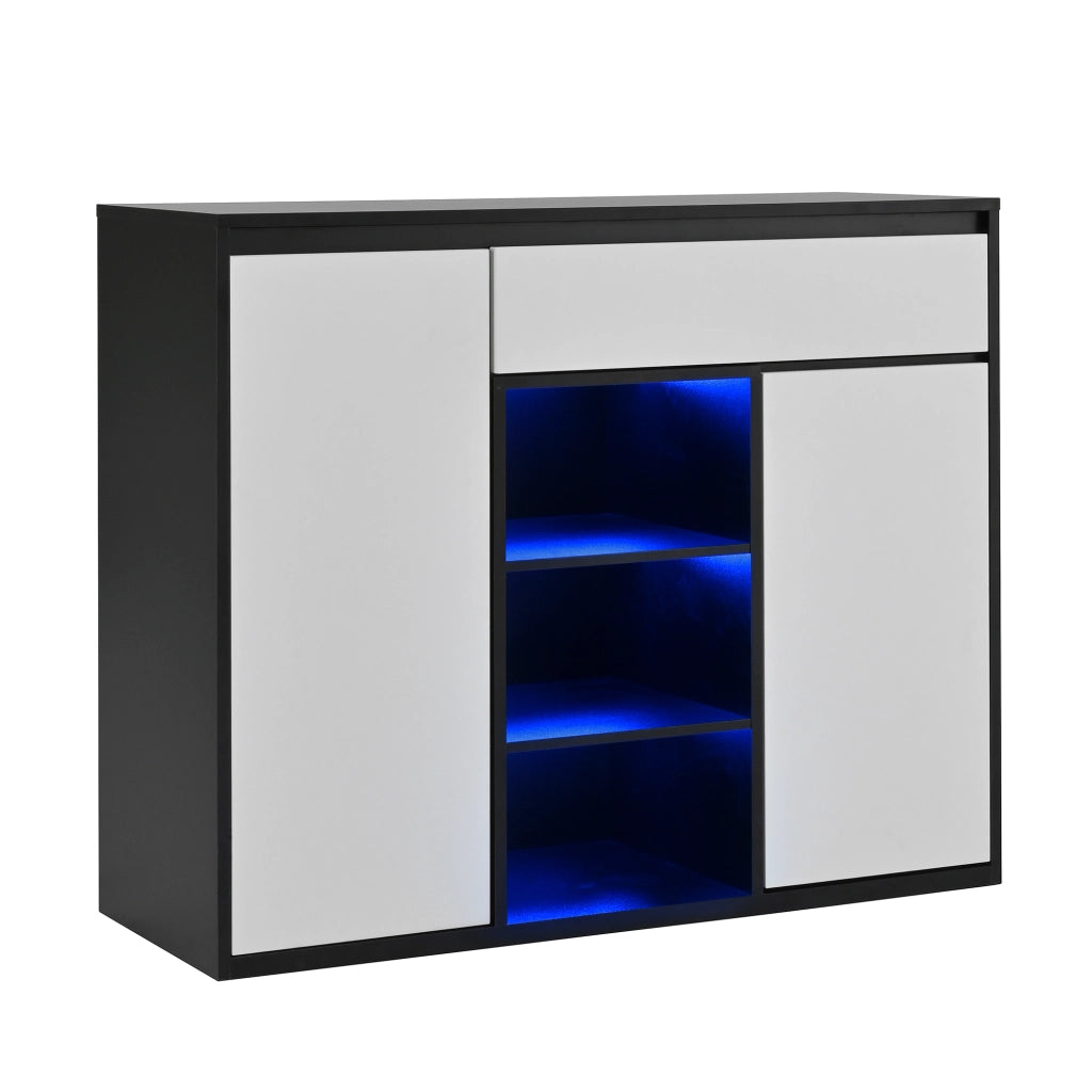 OKWISH Scarpiera con 2 Ante, 1 Cassetto, Ripiani Regolabili e LED, per Ingresso, Nero, 105 x 39.5 x 86 cm