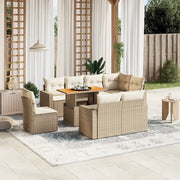 Set Divano da Giardino 9 pz con Cuscini Beige in Polyrattan