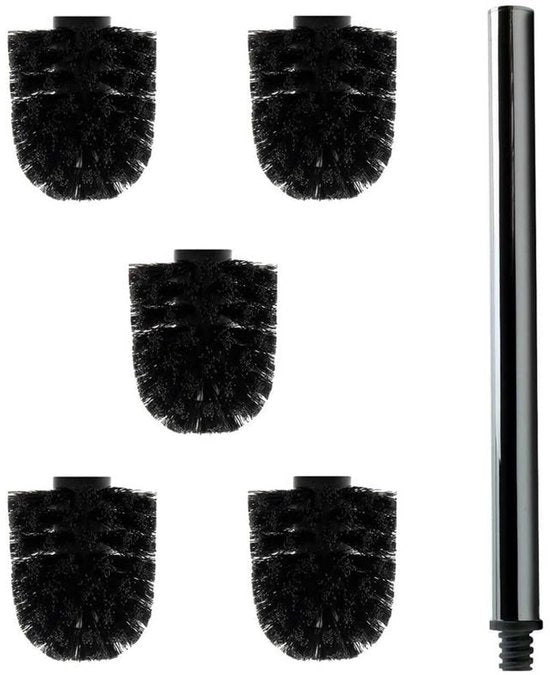 5 x Testine di Spazzola per Water, Nero, Ø ca. 6,5 cm + 1 x Manico in Acciaio Inossidabile 41,5 cm - Spazzola per Water - Spazzola per Water - Spazzola per WC - Rimpiazzabile - Design Moderno - Alta Qualità - Sostenibile