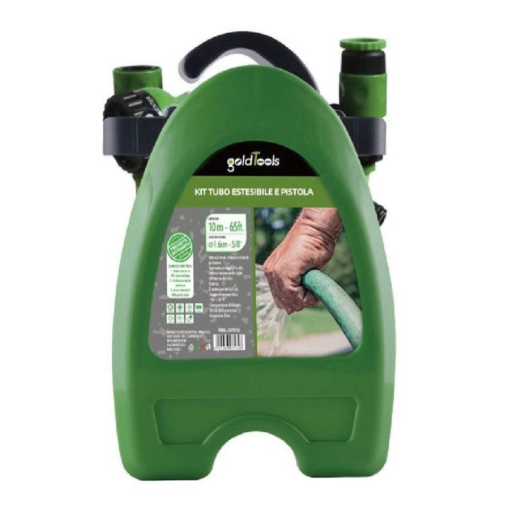 Trade Shop - Kit Tubo Estensibile Avvolgibile Pistola Irrigazione Giardino 10mt Staffa 57515 -