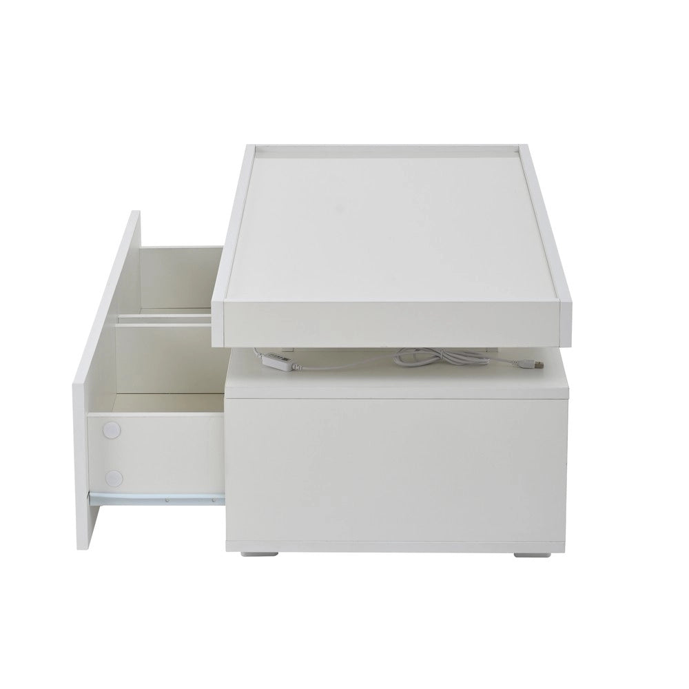 Tavolino da Caff¨¨ con LED e Cassetti ¨C MINIMAL ¨C Bianco Lucido, Design Moderno