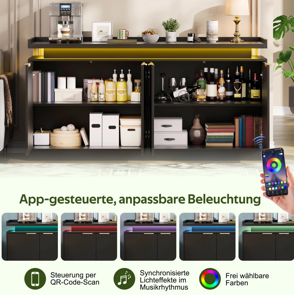 Mobile da cucina nero con LED RGB, 160 cm