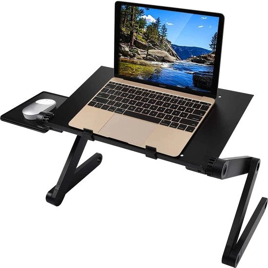 Stand laptop in altezza regolabile con supporto per mouse - tavolo per notebook da letto - tavolo da lavoro pieghevole in alluminio nero
