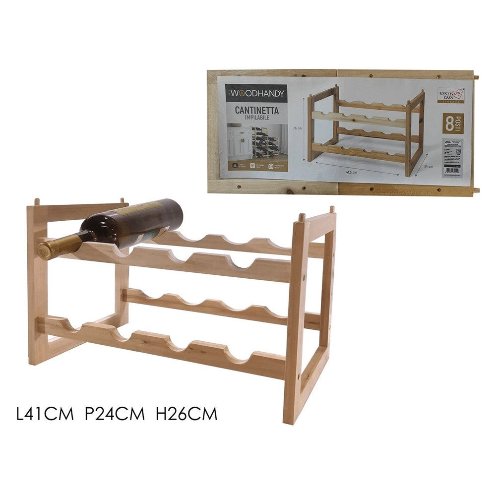 Trade Shop - Cantinetta Porta Bottiglie Vino In Legno 8 Posti Cantina Componibile Impilabile -