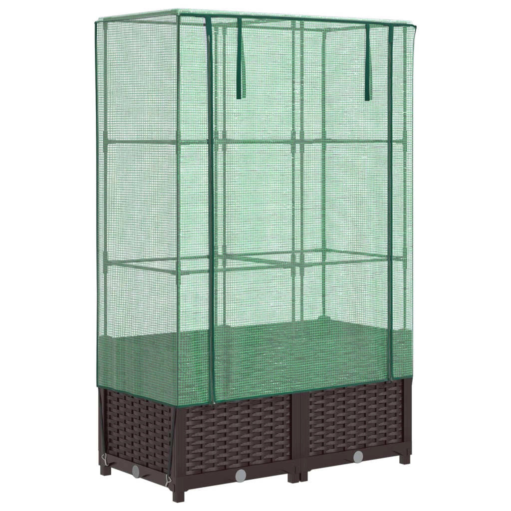 Aiuola rialzata/fioriera con copertura effetto rattan 80 x 40 x 138 cm Marrone 02_0038789